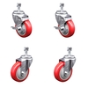 Service Caster 4 Inch Red Polyurethane Wheel Swivel ½ Inch Threaded Stem Caster Brakes, 2PK SCC-TS20S414-PPUB-RED-TLB-121315-2S2